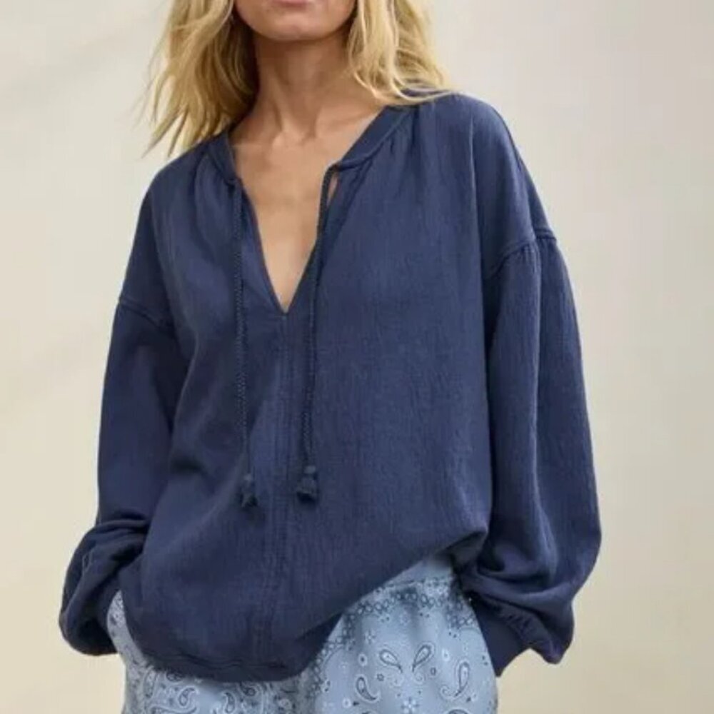 Aerie Women's Size XXS Blue Easy Street Oversized Tasseled Sweatshirt